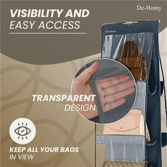 Hanging Purse Organizer Closet Handbag Storage Bag Holder with 6 Pockets 2 Pack - Picture 6 of 7